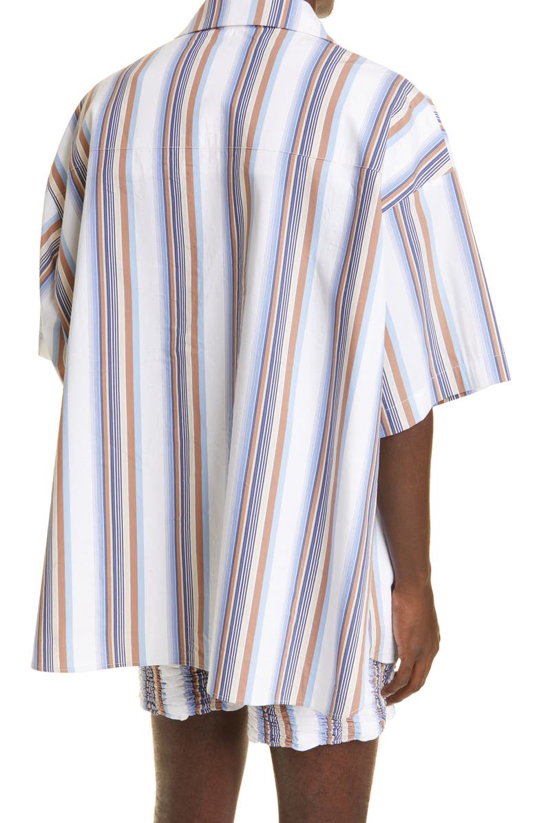 Bianca Saunders Summer Stripe Short Sleeve Cotton Blend Button-Up Shirt, Alternate, color,