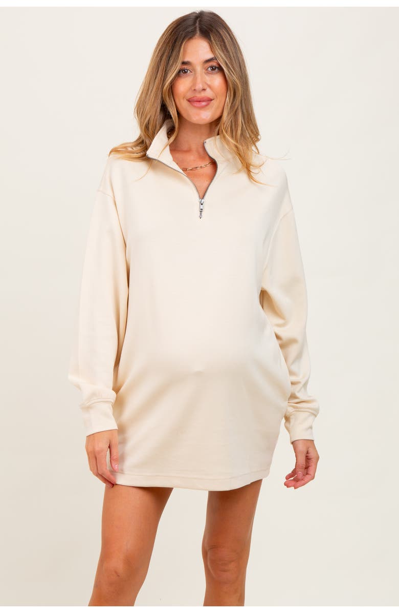 PinkBlush Half Zip Long Sleeve Mini Dress, Main, color, Cream