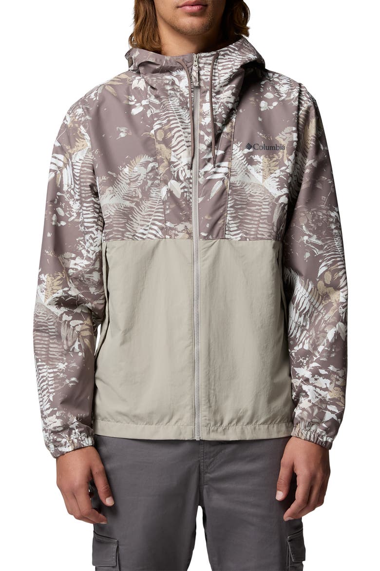 Spire Valley Print Water Repellent Windbreaker, Main, color, IRON GEOFERN/ FLINT GREY