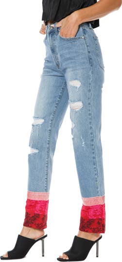 Floral Print Straight Leg Jeans