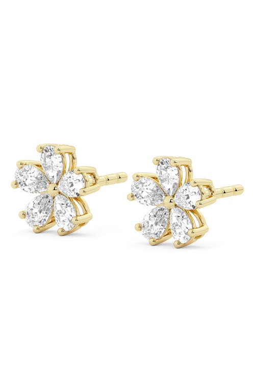 Everyday By Hautecarat Lab Grown Diamond Flower Stud Earrings In 14k Yellow Gold