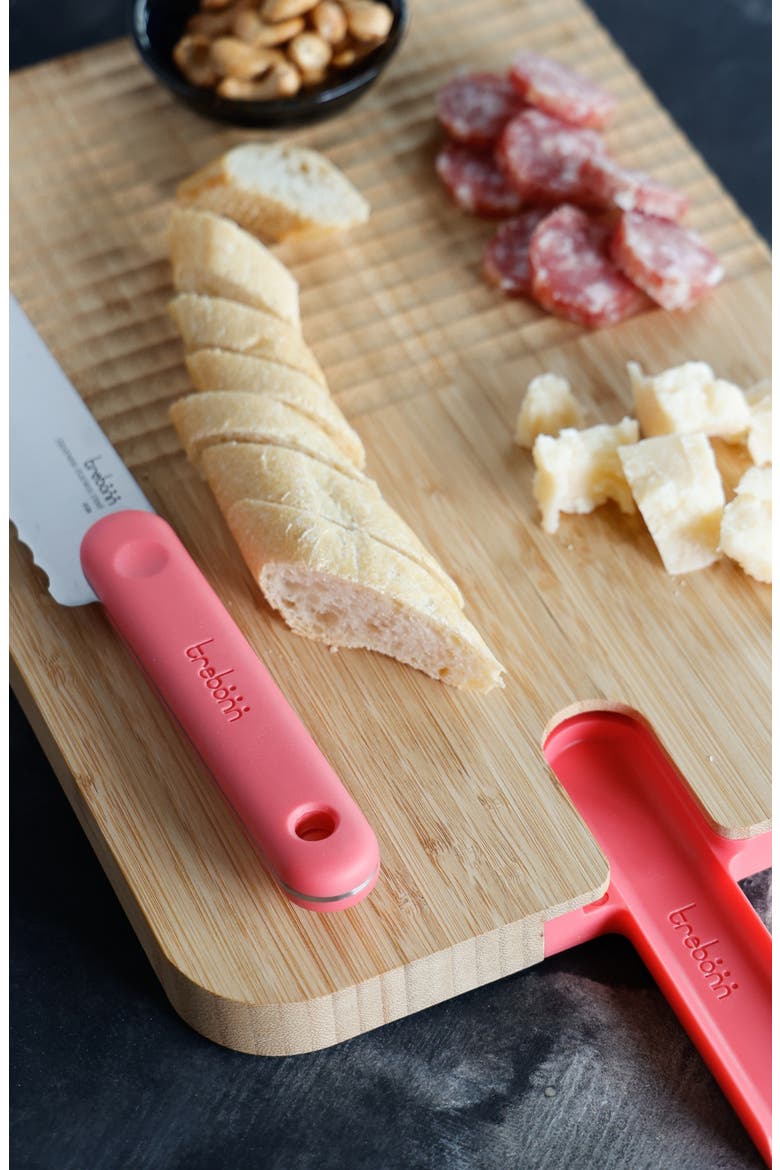 Bamboo Chopping Board with Serrated Bread Knife, Alternate, color, PINK