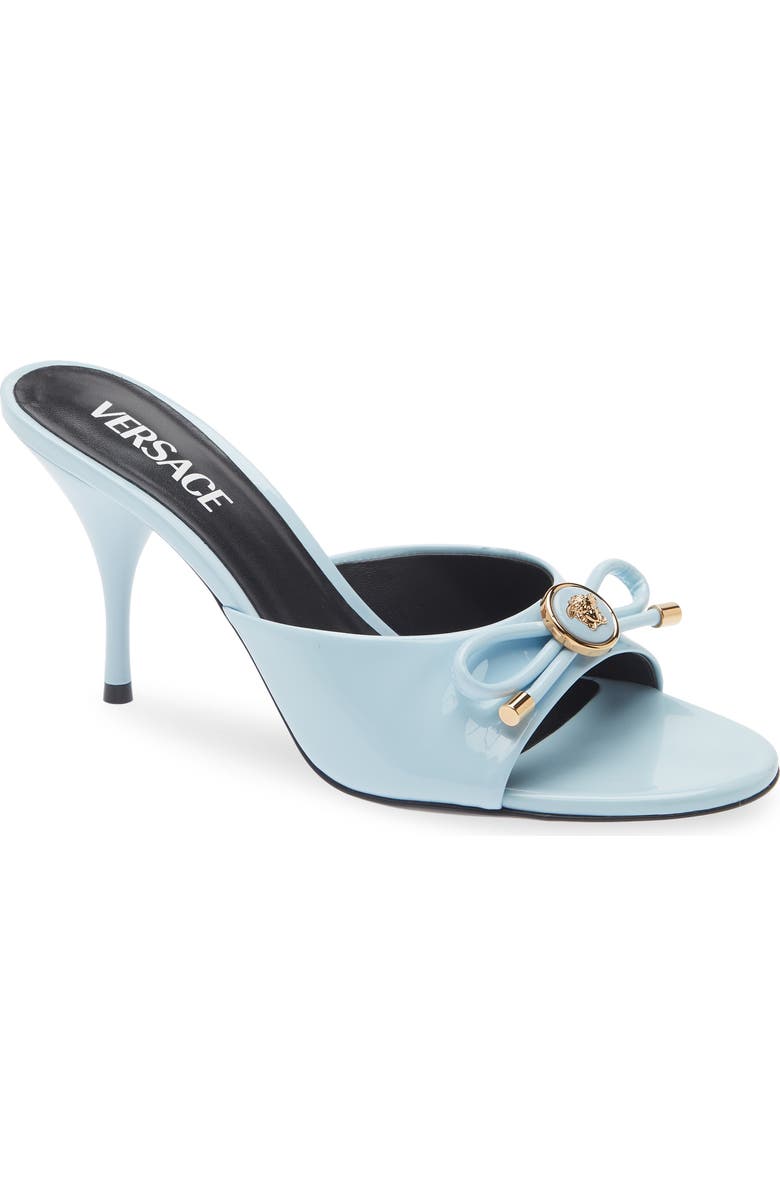 Versace Opera Bow Slide Sandal, Main, color, Pastel Blue Gold