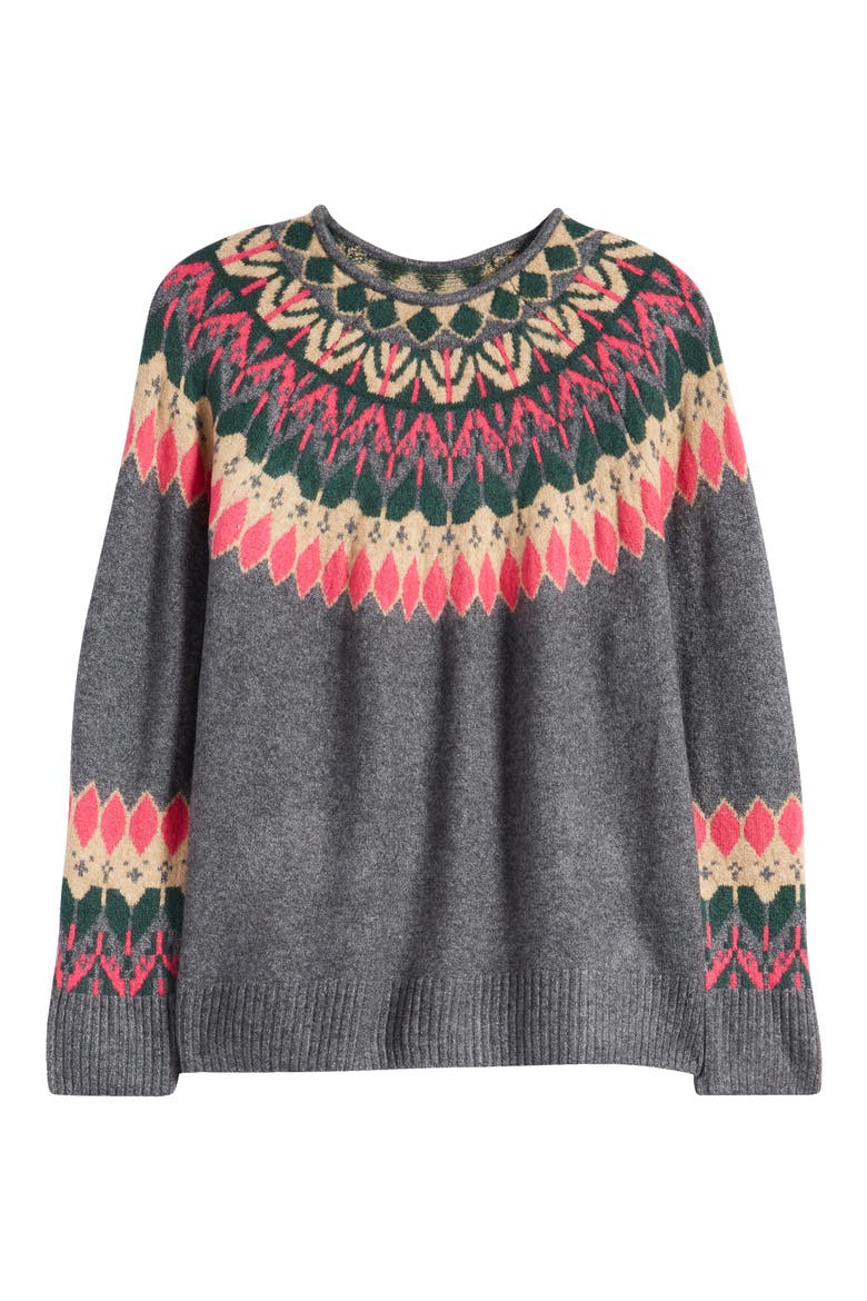 Fair Isle Sweater, Alternate, color, MEDIUM HEATHER GREY