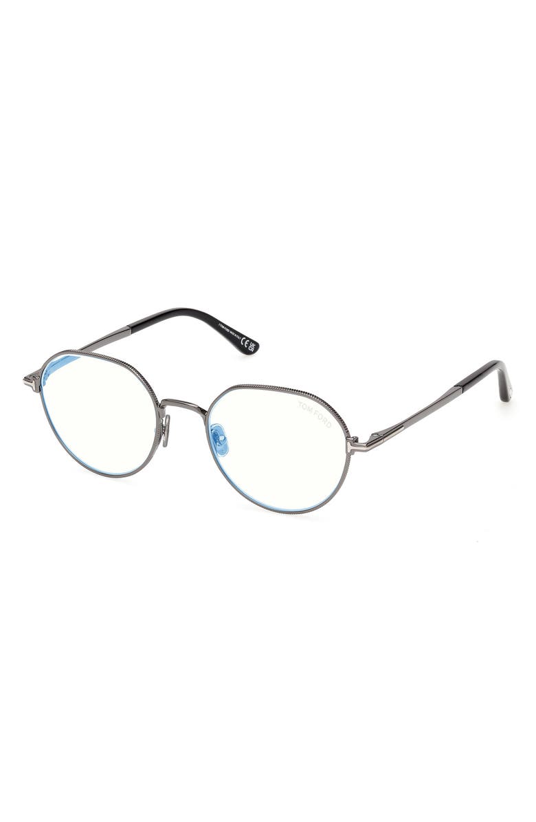 TOM FORD 51mm Round Optical Glasses, Alternate, color, Dark Gunmetal / Palladium