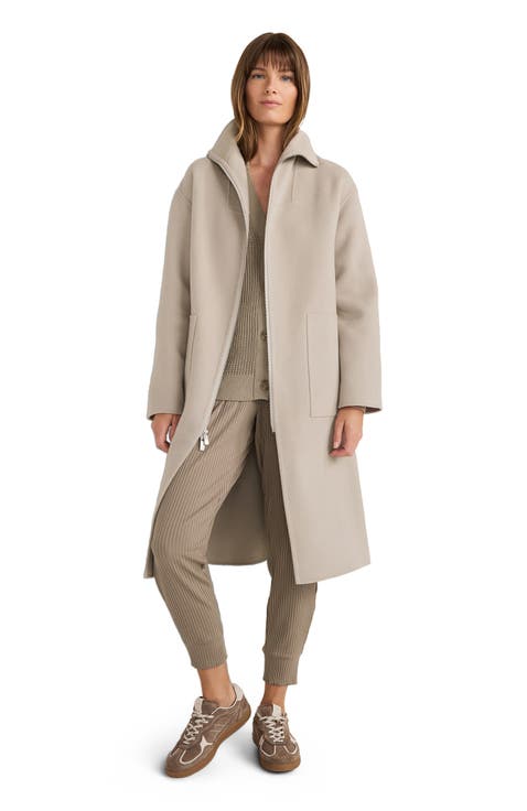 Wool Blend Funnel Neck Coat