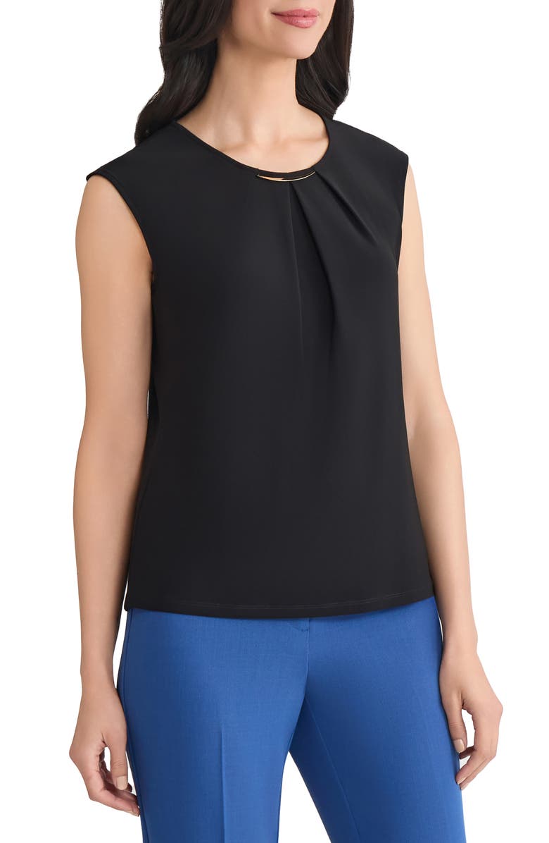 KASPER Metal Accent Gathered Neck Crepe Knit Top, Alternate, color,