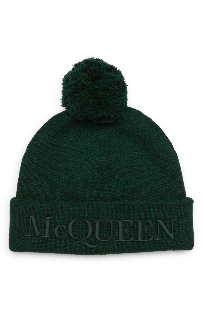 McQueen Alexander McQueen Pompom Wool & Cashmere Beanie, Main, color, 