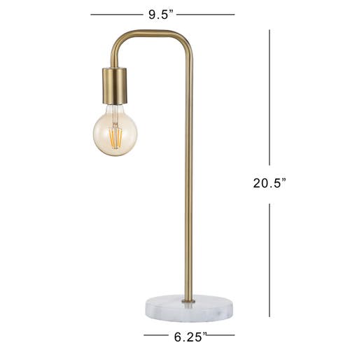 Jonathan Y Axel 20.5in Minimalist Glam Gold Pipe Metal Marble Led Table Lamp In Brass Gold/white