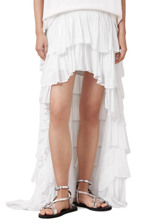 Cavarly Layered Ruffle High-Low Maxi Skirt