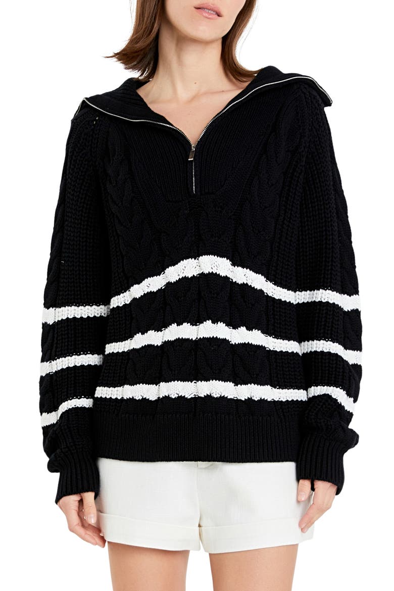 Stripe Half-Zip Sweater, Main, color, BLACK/ WHITE