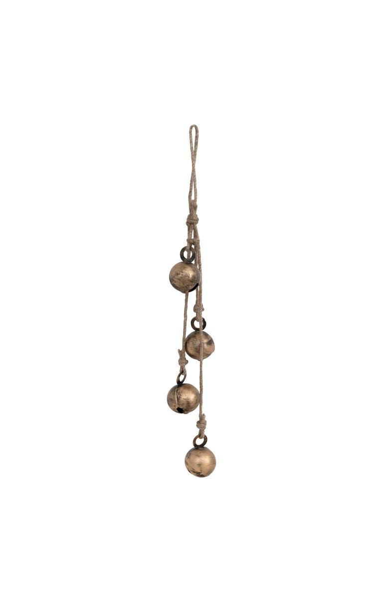 Storied Home Hanging Metal Jingle Bells with Jute Rope, Antique Brass Finish, Main, color, Brass