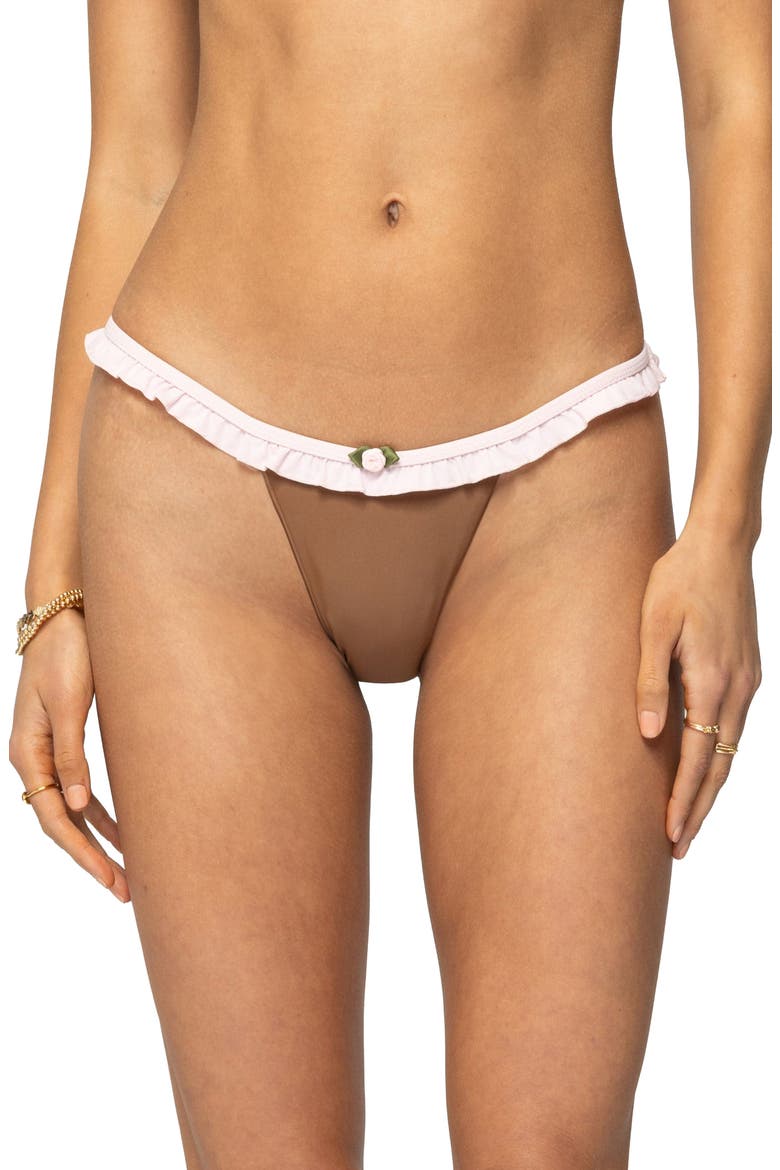 Kellie Ruffle Bikini Bottoms, Main, color, BROWN