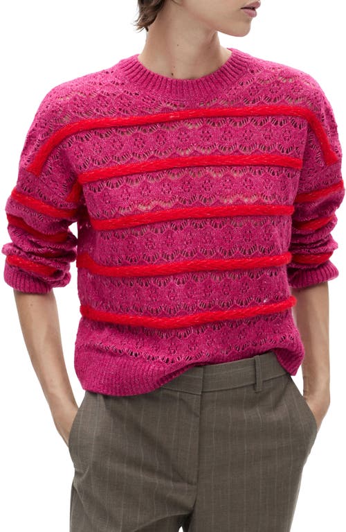 Shop Mango Textured Stripe Openwork Sweater In Pastel Pink