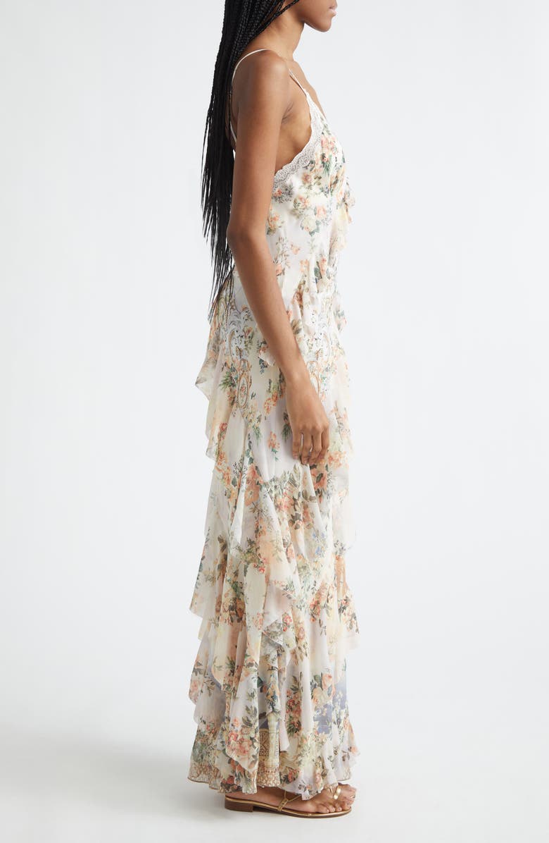 Camilla Floral Ruffle Silk Slipdress, Alternate, color, Twilight In Istanbul