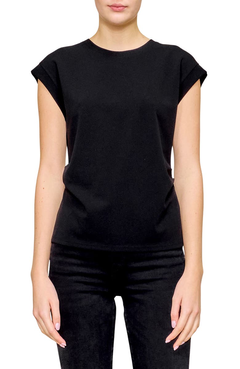MELLODAY Side Ruched Crepe Top, Main, color, Black