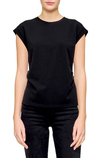 Melloday Side Ruched Crepe Top In Black