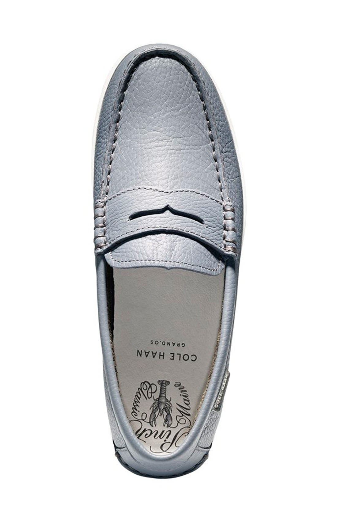 'Pinch' Penny Loafer, Alternate, color, GREY LEATHER/ WHITE