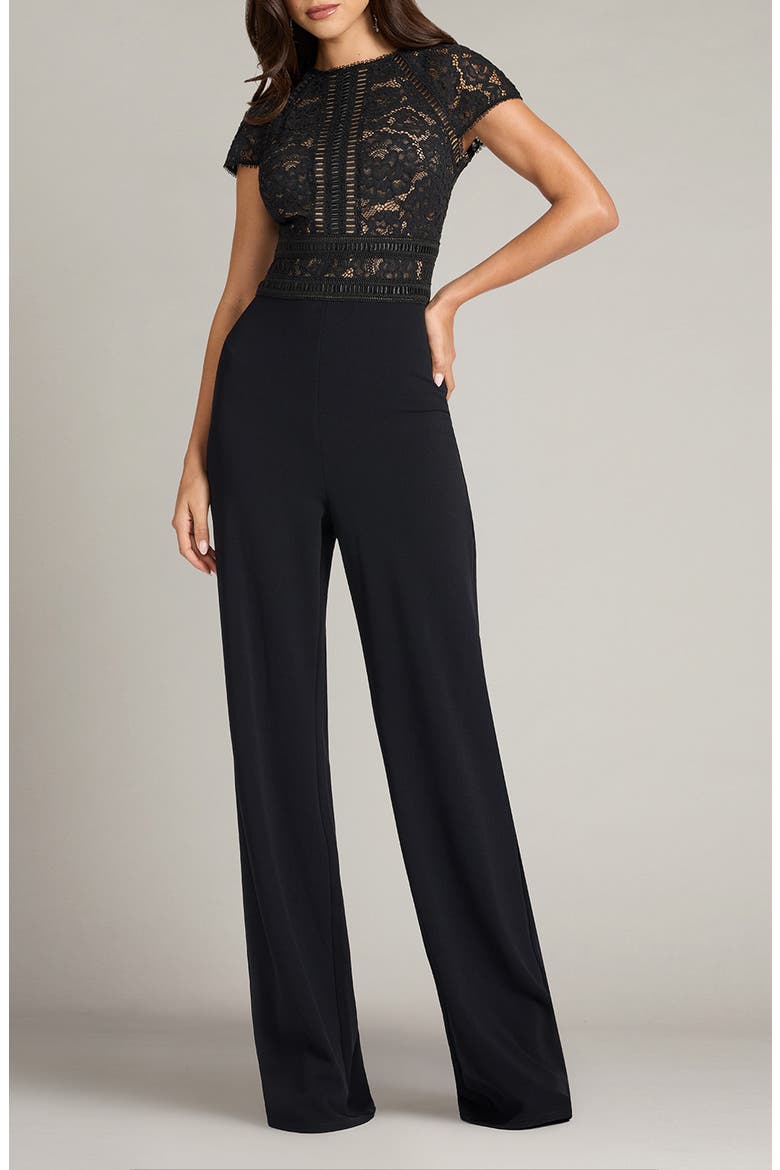 Lace Top Crepe Jumpsuit, Main, color, BLACK/ NUDE