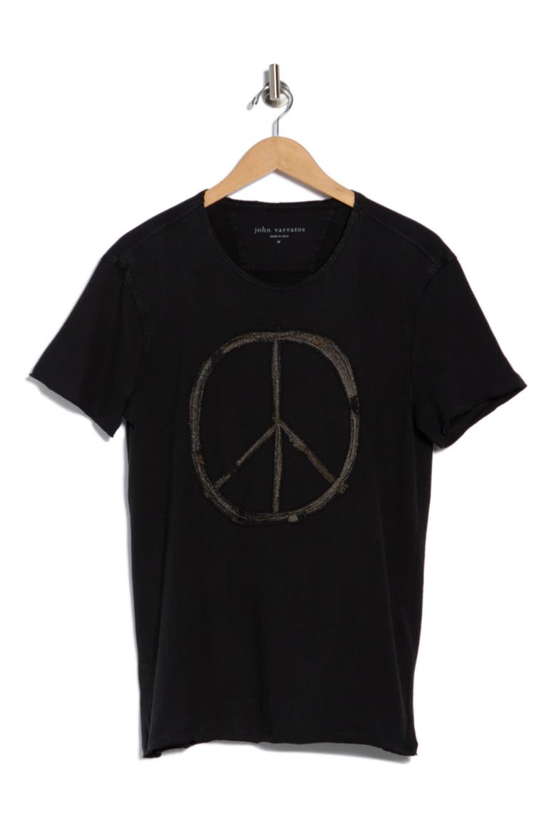 Peace Sign Raw Edge Cotton Graphic T-Shirt, Alternate, color, BLACK