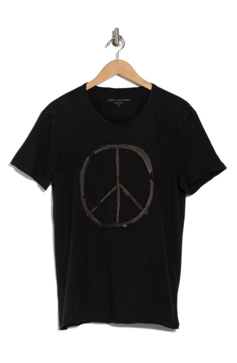 John Varvatos Peace Sign Raw Edge Cotton Graphic T-Shirt, Alternate, color, Black