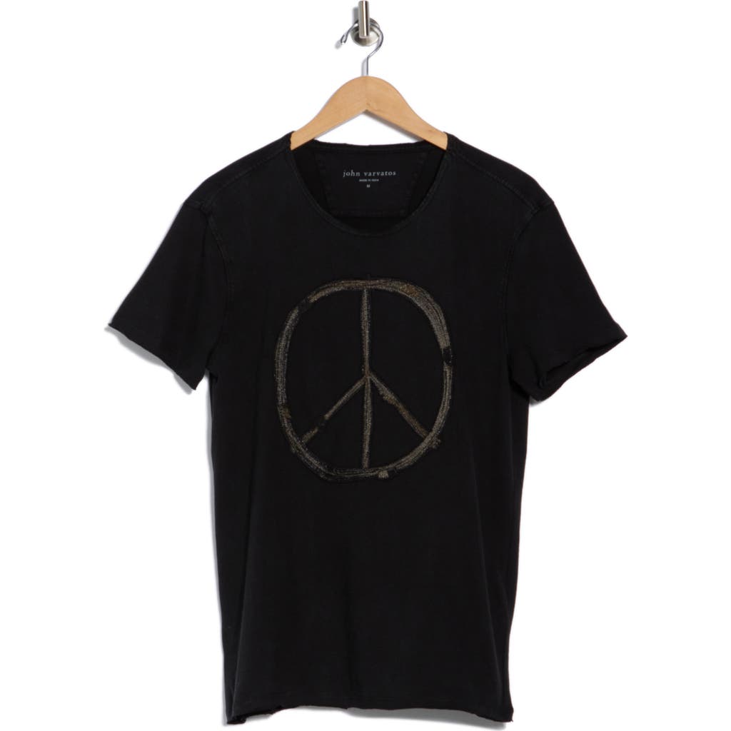 John Varvatos Peace Sign Raw Edge Cotton Graphic T-shirt In Black