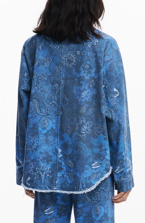 Desigual Floral Print Denim Jacket In Blue