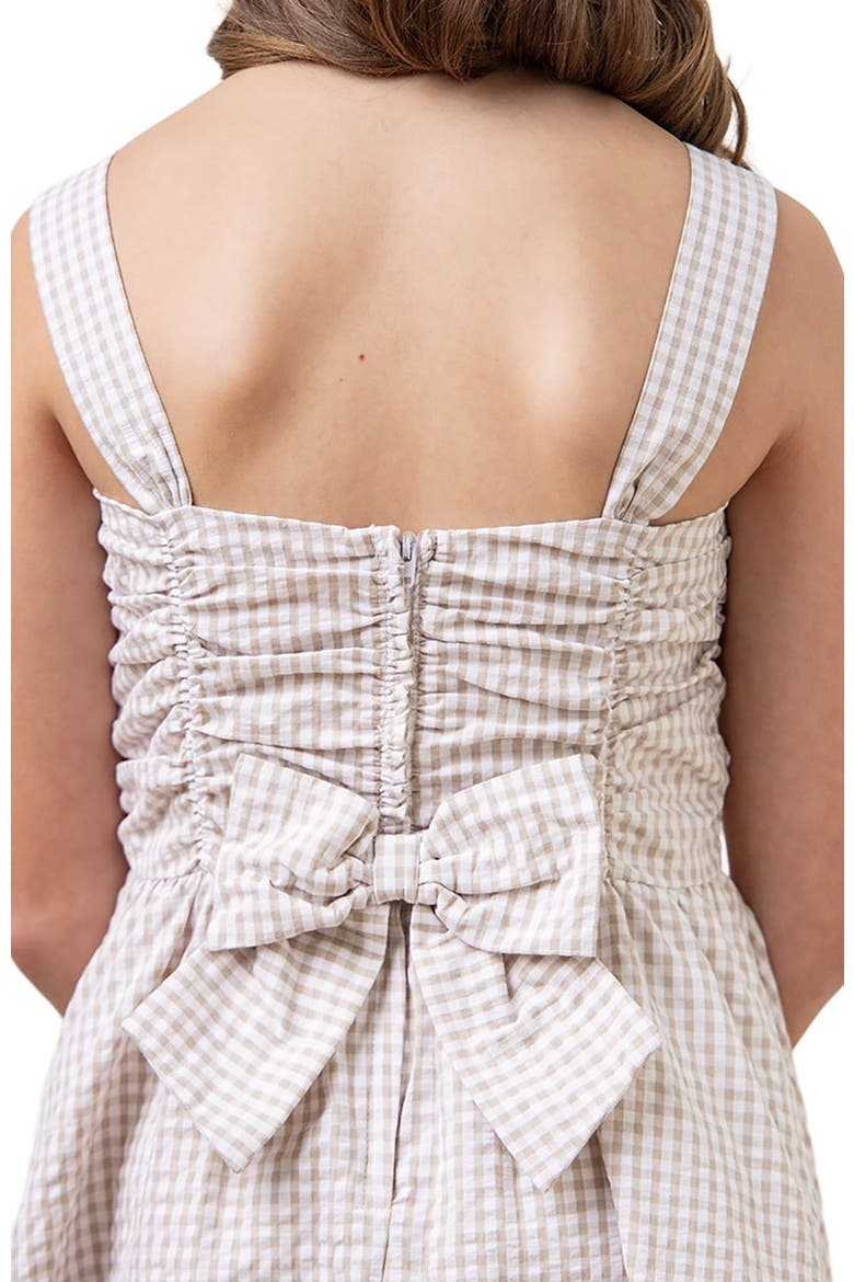 Girls' Organic Ruched Bodice Party Dress, Kids, Alternate, color, Taupe Gingham Seersucker