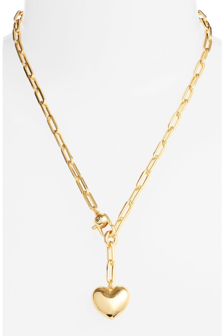 Puffy Heart Charm Paper Clip Chain Necklace, Alternate, color, HIGH POLISH GOLD