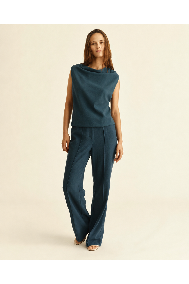 Roslyn Cowl Neck Crepe Tank, Alternate, color, Deep Teal