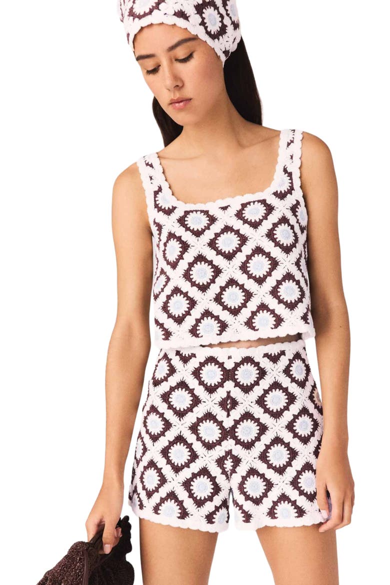 Floral Crochet Top, Main, color, Brown/blue