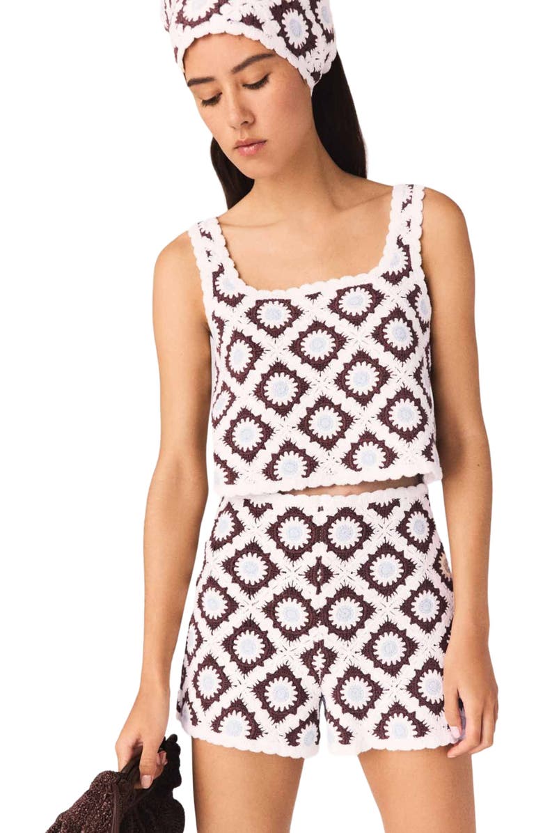 maje Floral Crochet Top, Main, color, Brown/Blue