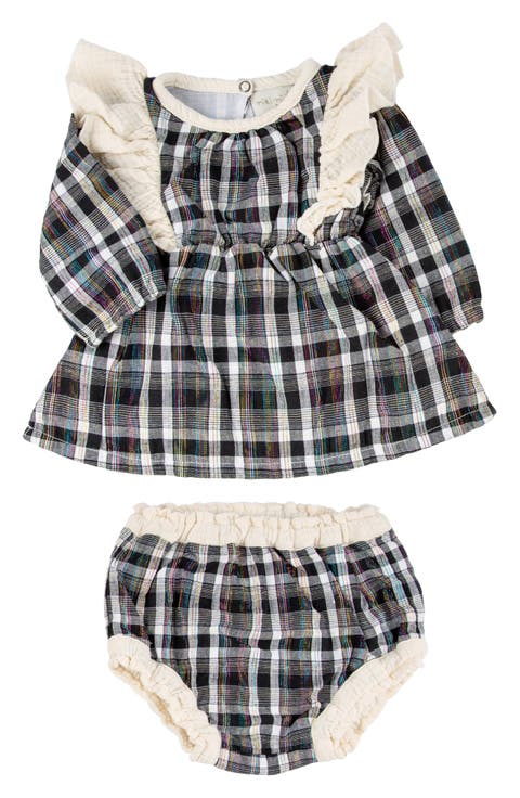 Plaid Ruffle Accent Long Sleeve Cotton Dress & Bloomers (Baby)