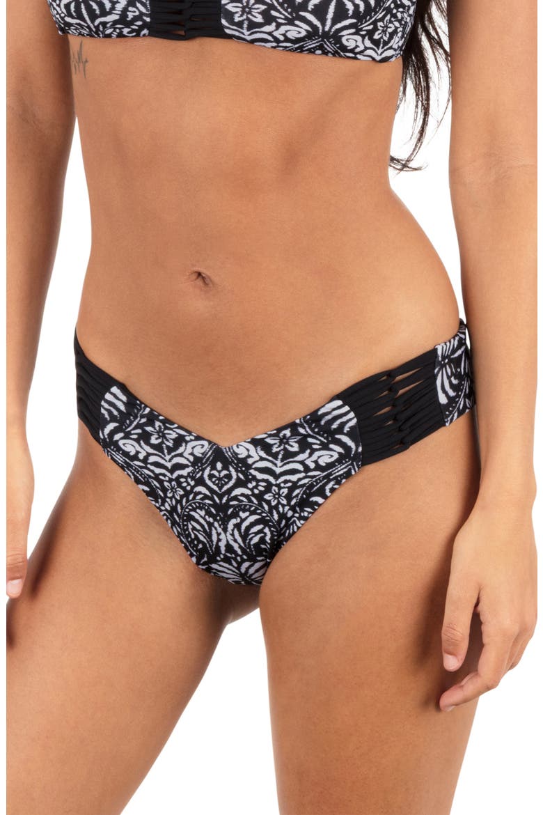 Ikat Palm Skimpy Bikini Bottoms, Main, color, BLACK / COCONUT