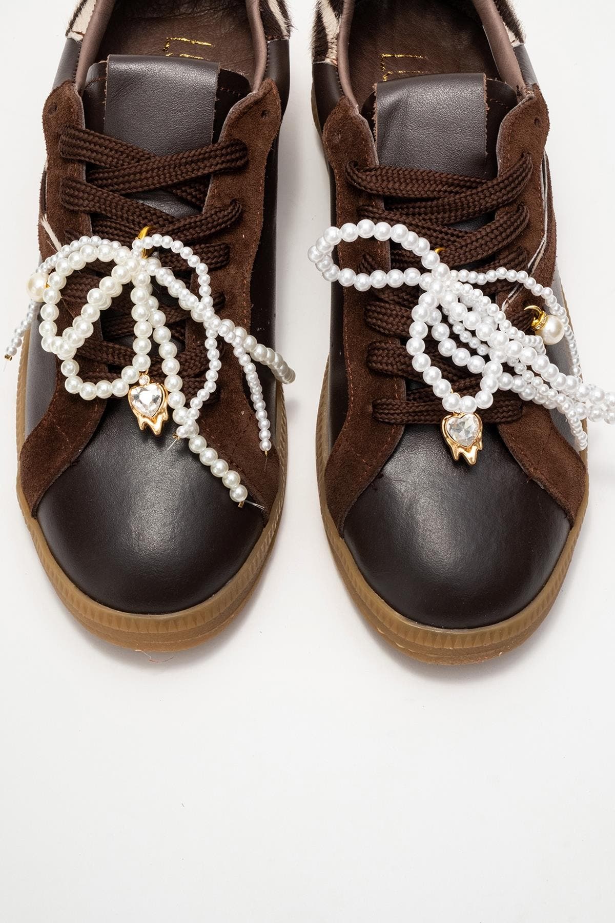 Taren Leather Pearl Buckle Sneakers, Alternate, color, Brown Leather