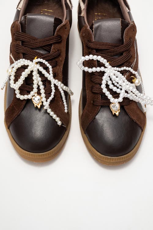Forever & Always Shoes Taren Leather Pearl Buckle Sneakers In Brown