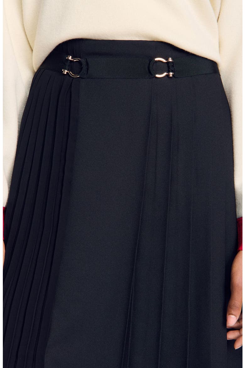 Long asymmetrical pleated skirt, Main, color, Black