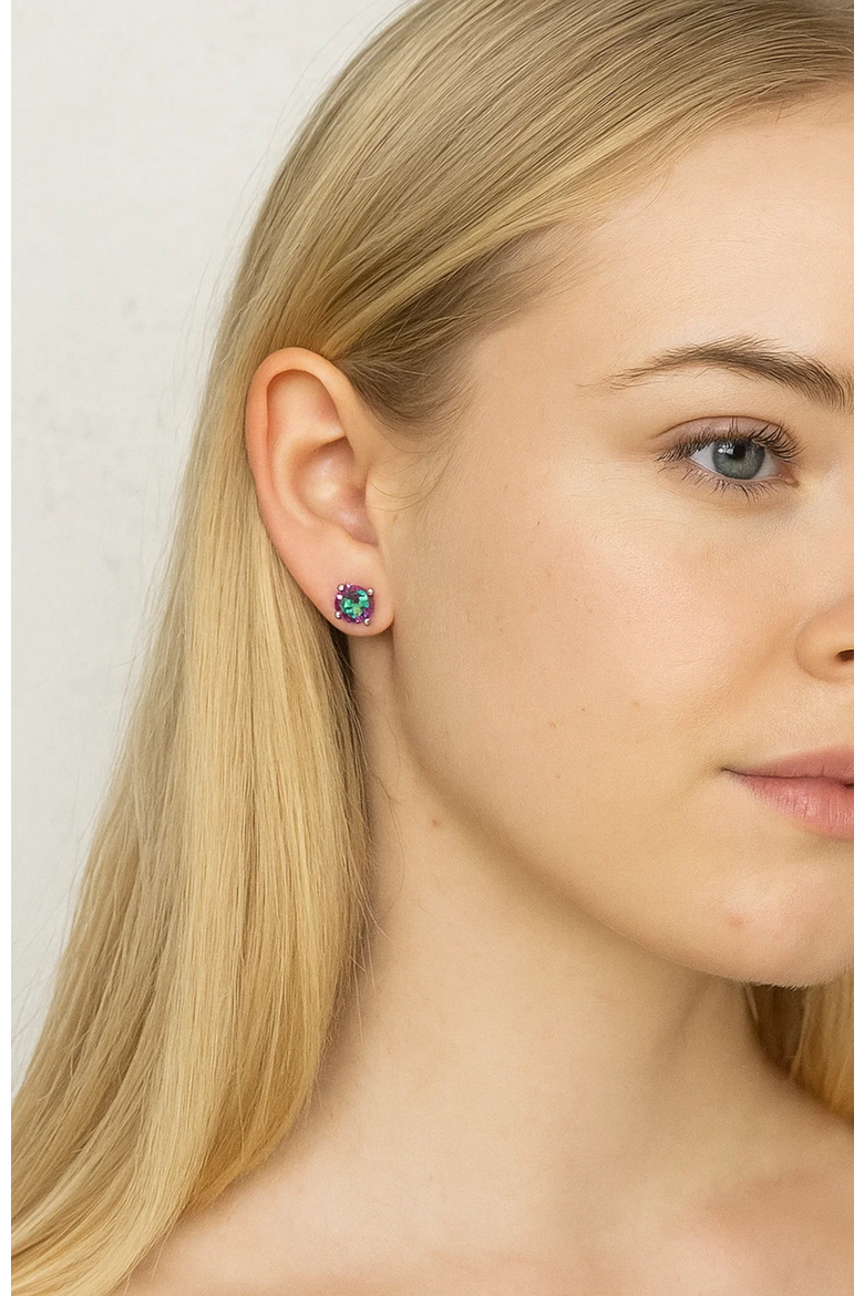 Half Carat Round Cut Topaz Stud Earrings, Alternate, color, Silver
