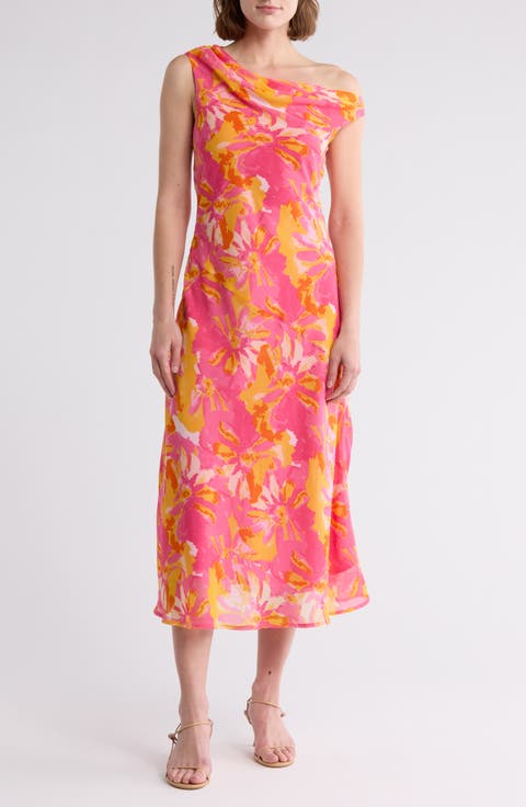 Draped One-Shoulder Midi Dress