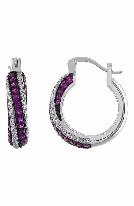 FZN Sterling Silver Ruby & Cubic Zirconia Hoop Earrings
