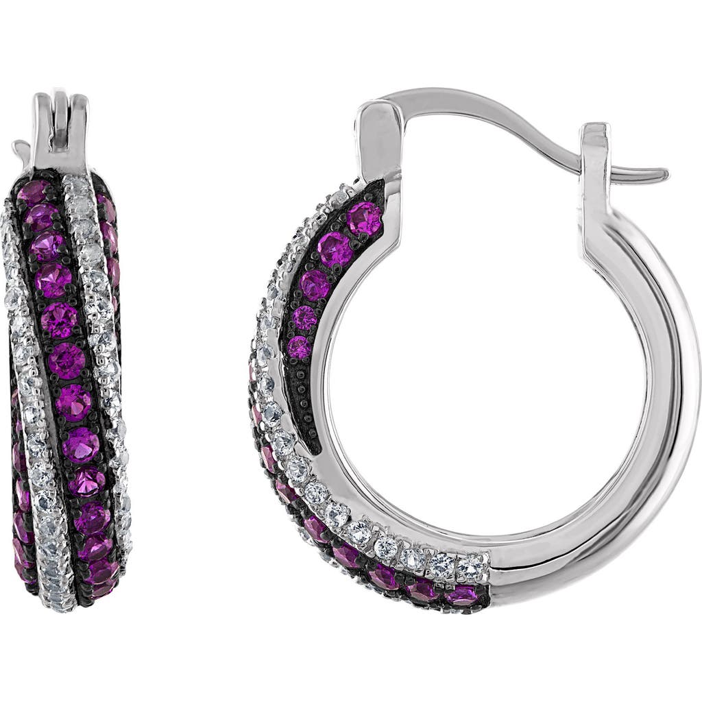 Fzn Sterling Silver Ruby & Cubic Zirconia Hoop Earrings In Multi