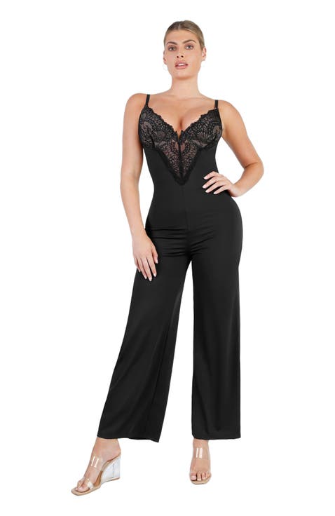 Shapewear Lace Deep V-Neck Sculpting Wide Leg Jumpsuit