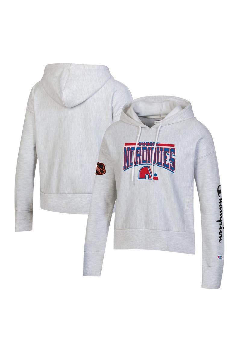 Women's Champion Heathered Gray Quebec Nordiques Reverse Weave Pullover Hoodie, Main, color, Heather Gray