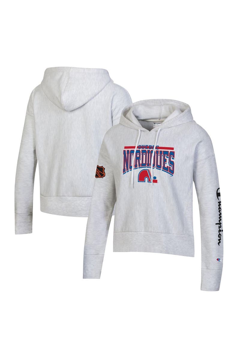 Champion Women's Champion Heathered Gray Quebec Nordiques Reverse Weave Pullover Hoodie, Main, color, Heather Gray