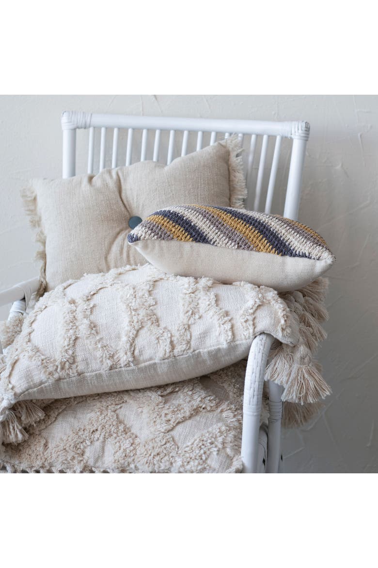 Cotton Crocheted Lumbar Pillow with Chevron Pattern, Multicolor, Alternate, color, Grey