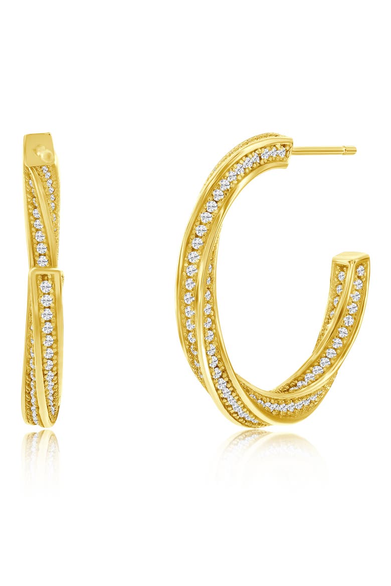 Pavé Cubic Zirconia Twisted Hoop Earrings, Alternate, color, YELLOW