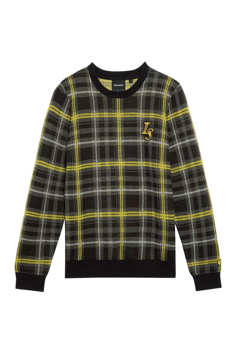 Ribbed Jacquard Tartan Crew Neck, Alternate, color, Jet Black