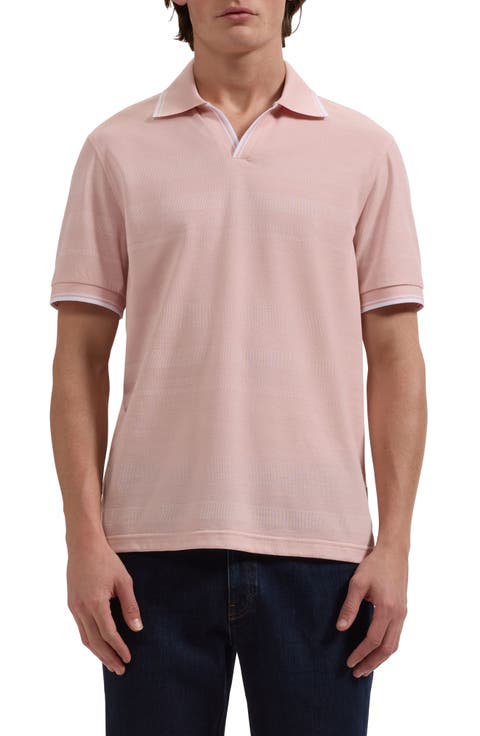 Textured Stripe Johnny Collar Polo