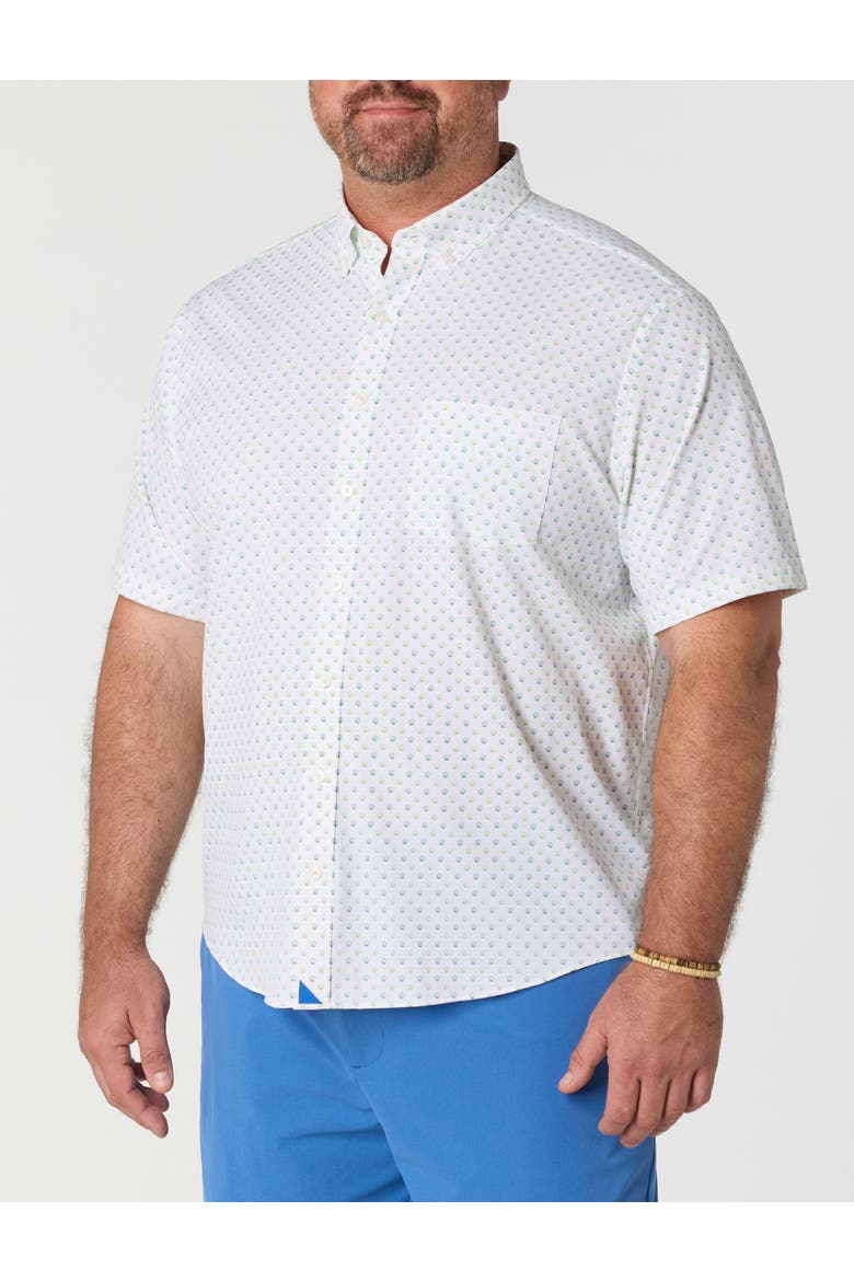 Big & Tall Performance Van Meter Shell Print Sport Shirt, Main, color, WHITE GREEN BLUE