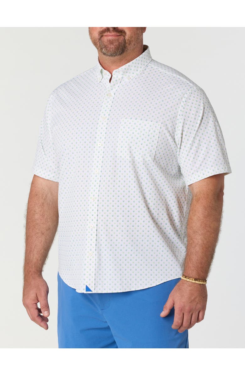 Untuckit Fit by Dxl Big & Tall Performance Van Meter Shell Print Sport Shirt, Main, color, White Green Blue